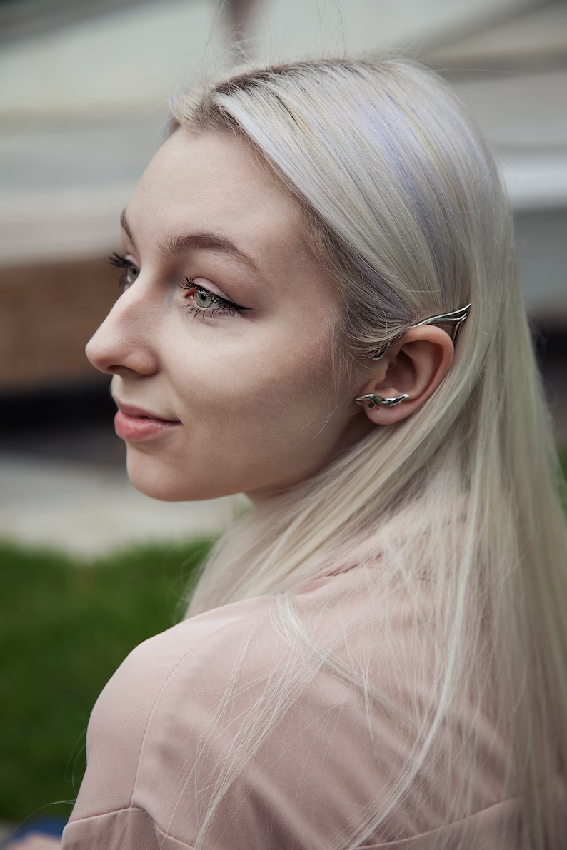 Elf ear cuff silver, Elven ear wrap no piercing